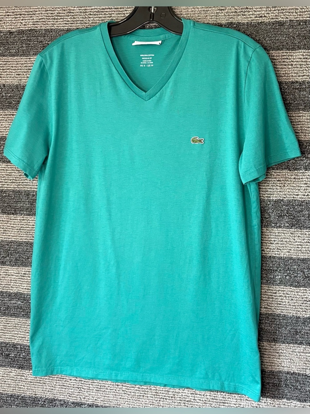 Lacoste Men's Pima Cotton Teal V-Neck T-Shirt Medium EUC